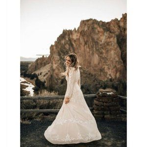 Anthropologie BHLDN Belize Dress Wedding Gown Maxi Long Sleeve Formal Cream 4